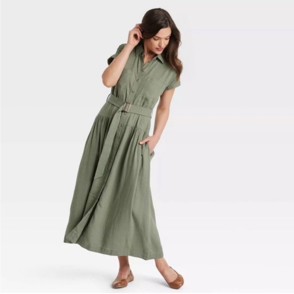 Universal Thread Olive Green Button-Down Maxi Dress